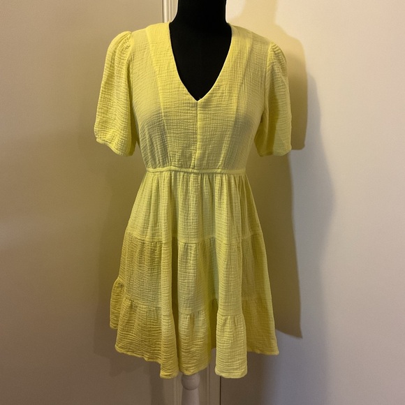 7. RDI Yellow Short Sleeve V-Neck Tiered Dress  100% Cotton Size XS - Picture 1 of 10